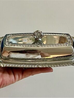 Vintage 3pc Silver Plated Butter Dish with Glass Insert Liner Ornate